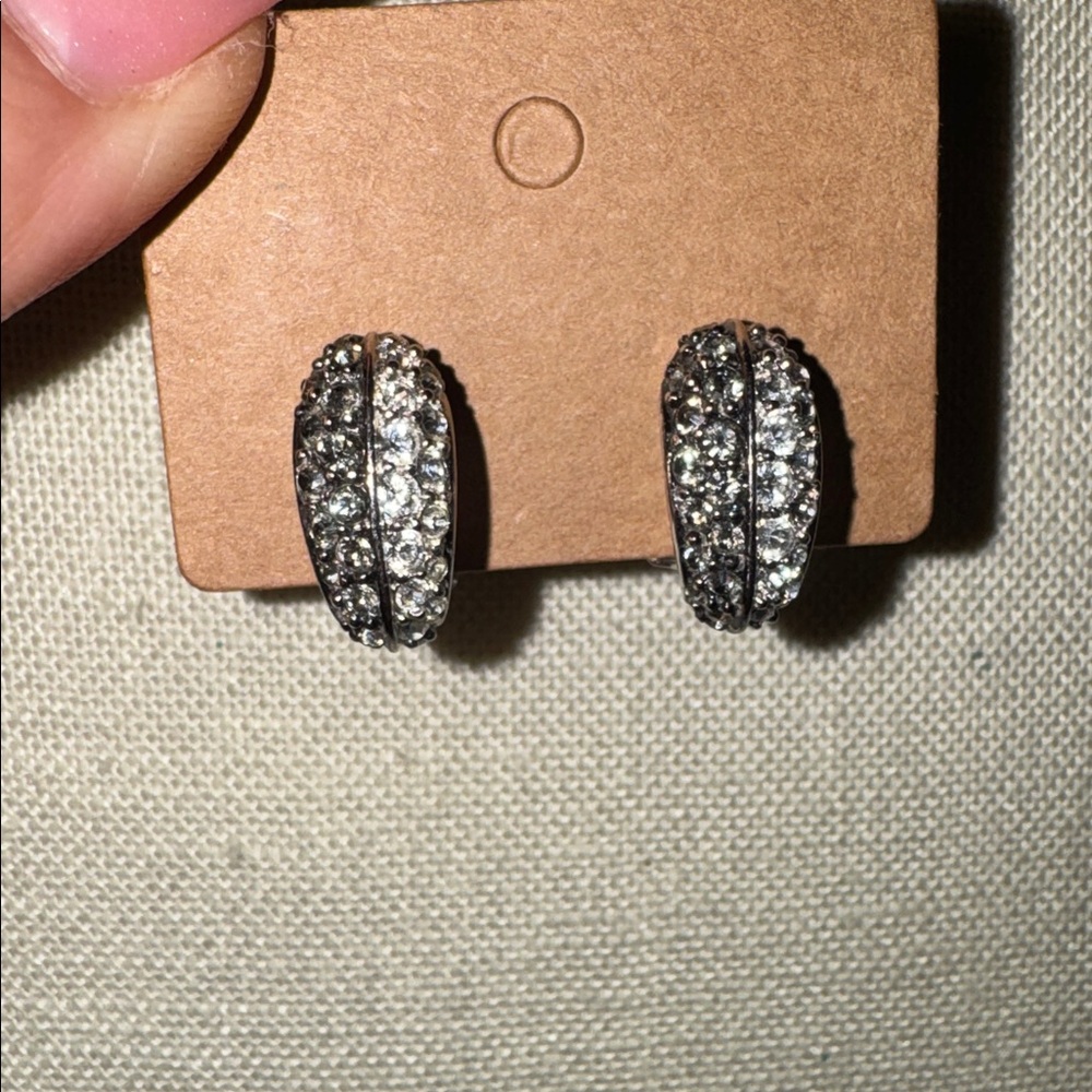 Nolan Miller Small Hoop Silver Two Tone Crystal Clip-On  Earrings